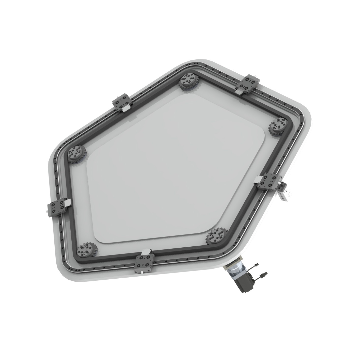 Regular pentagonal annular guide rail conveyor systems